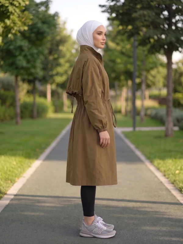 gathered waist trench